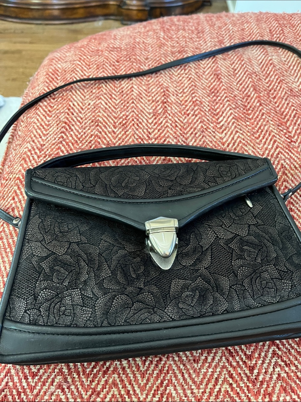 Gayle Roche Black Floral-Embossed Crossbody Bag